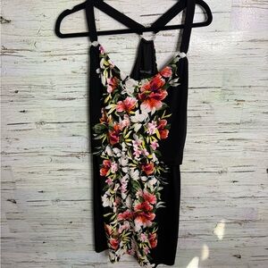 White House Black Market Black Dress with Pink and White Floral size medium